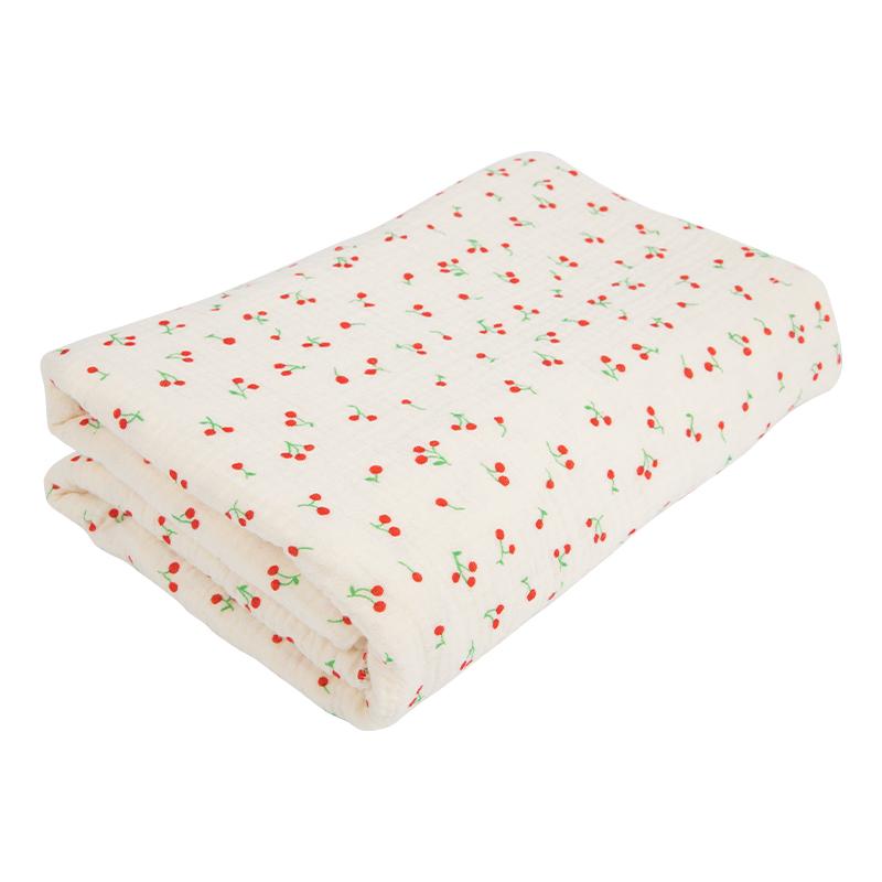 0.5m/1m/2m Soft Cartoon Cherry Print Double Crepe Gauze Fabric 100% Cotton Fabric DIY Sewing Clothing Baby Breathable Texture