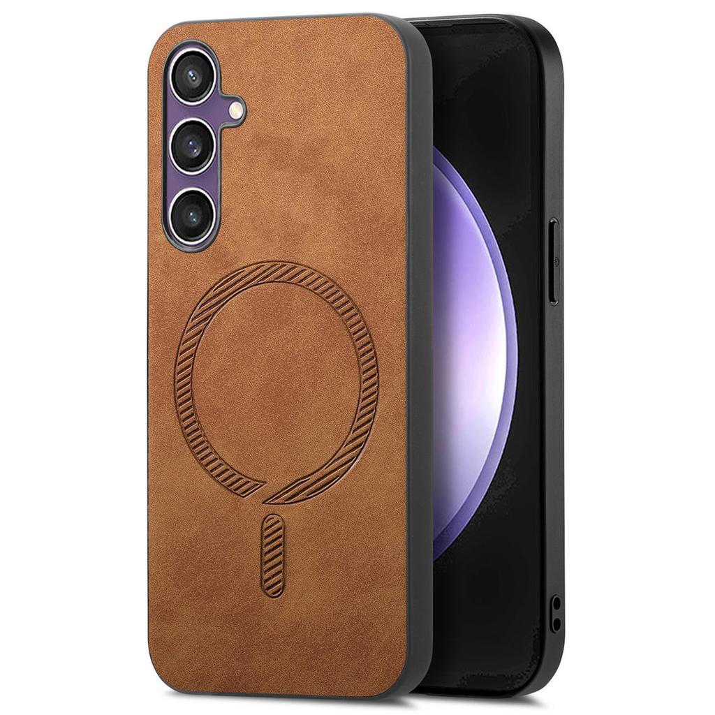 For Samsung Galaxy S23 FE Leather Back Case Compatible with MagSafe Skin-Touch Phone Cover