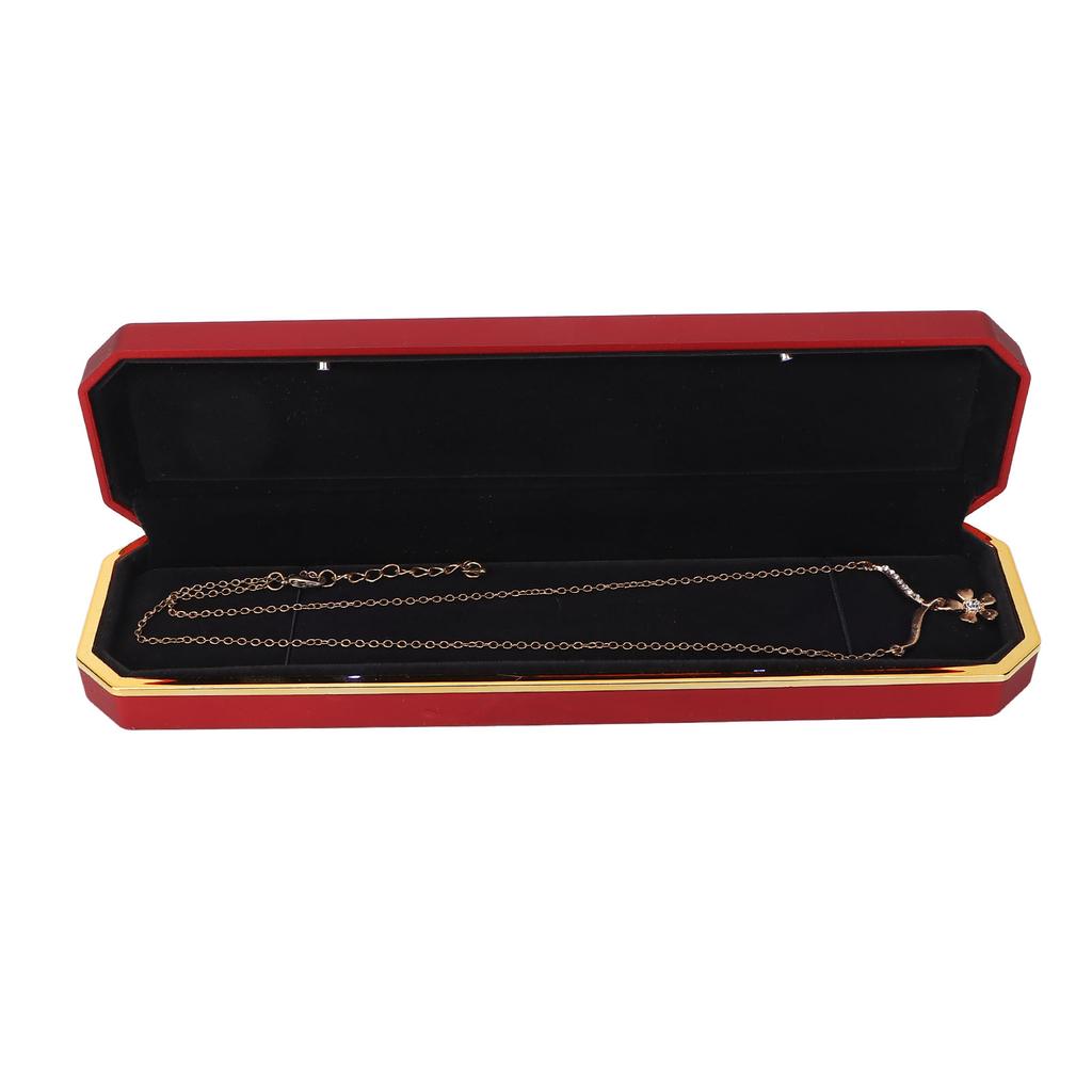 Bracelet Gift Box Flocking Inside Elegant Protective Jewelry Storage Display Case with Light for Wedding EngagementRed