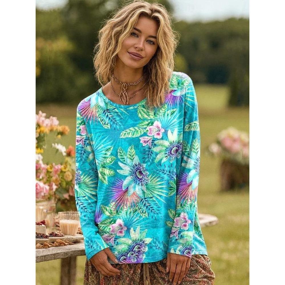 Europa Ameryka Vintage Kolory Łączone Damska Koszulka Pulower Styl Bohemian Damska Z Długim Rękawem Odzież Outdoor Codzienne Koszulki Top