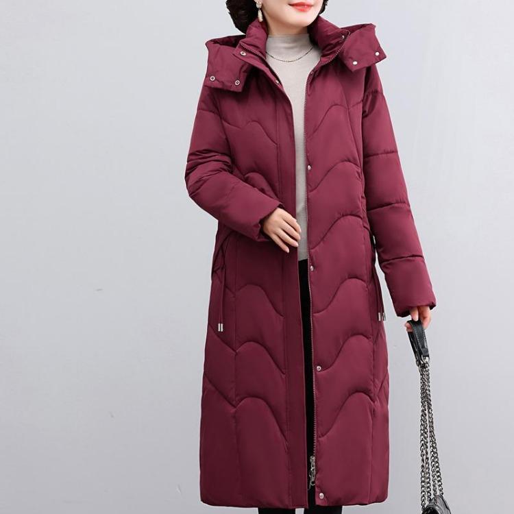 Elegant Middle Age Woman Winter Parkas Long Coat Hooded Overcoat Casual Thick Warm Lady Jackets