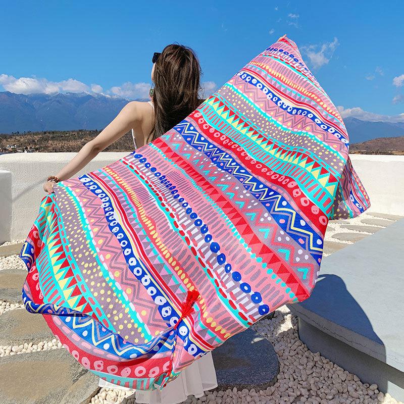 Ethnic Style Silk Scarf: Women's Sunscreen Shawl & Beach Towel
