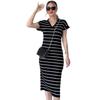 2024 Summer Women's V-Neck Fashion Striped Slim-Fit Slit Dress