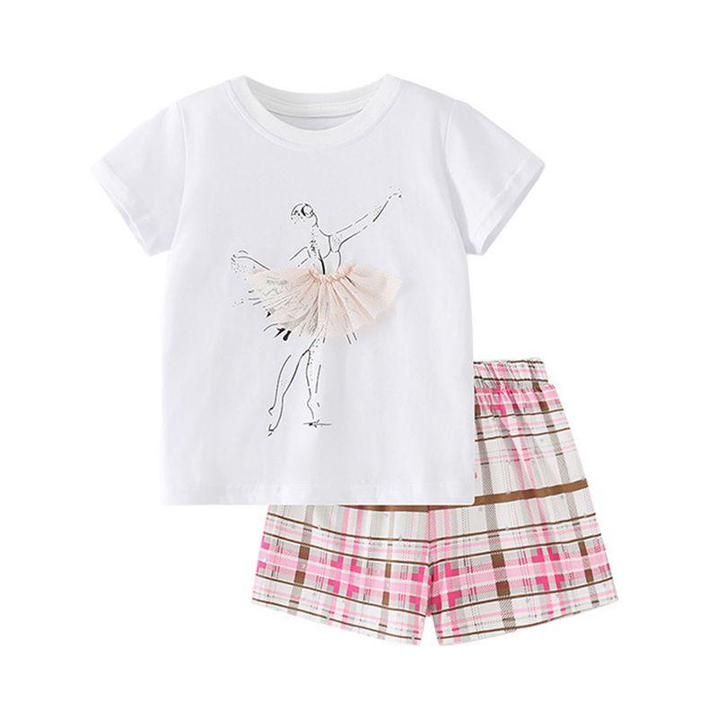 Foreign Trade Children's Clothing Girls' White Short-Sleeved T-Shirt and Shorts Set Baby Pure Cotton Summer Outfit Children's Cute Two-Piece Set 8