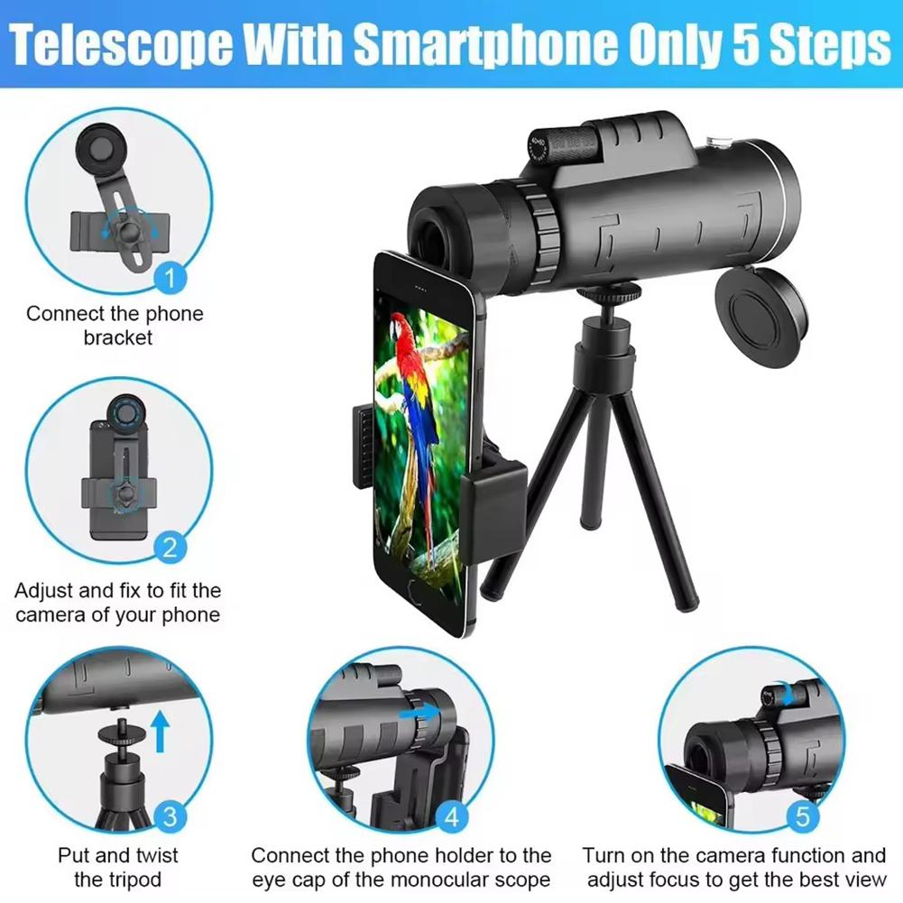 Monocular Telescopes For Adults High Power Night-vision Telescopes Waterproof With Smartphone Adapter/tripod