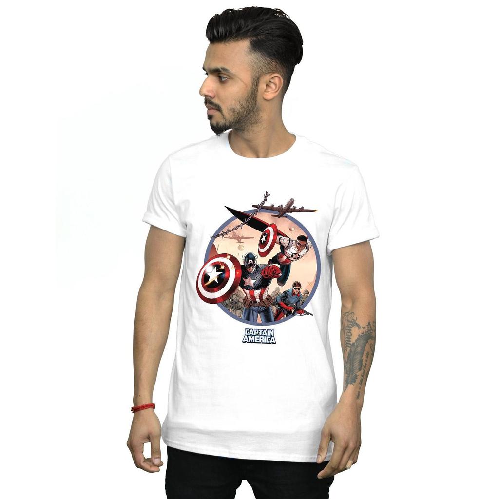 Marvel Mens Captain America And Falcon In Battle T-Shirt