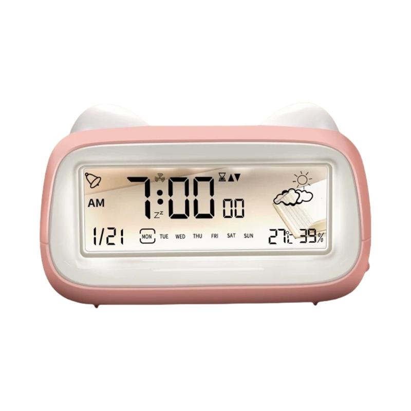 Modern Puss Plan Electronic Clock Temperature Dampness Monitoring Participatory Touch Panel Bedroom Nightlamp Feature