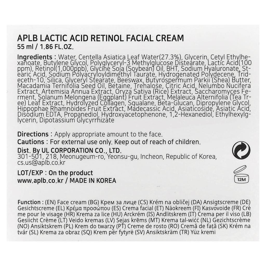 APLB, Lactic Acid Retinol Facial Cream, 55ml (1.86 fl oz)