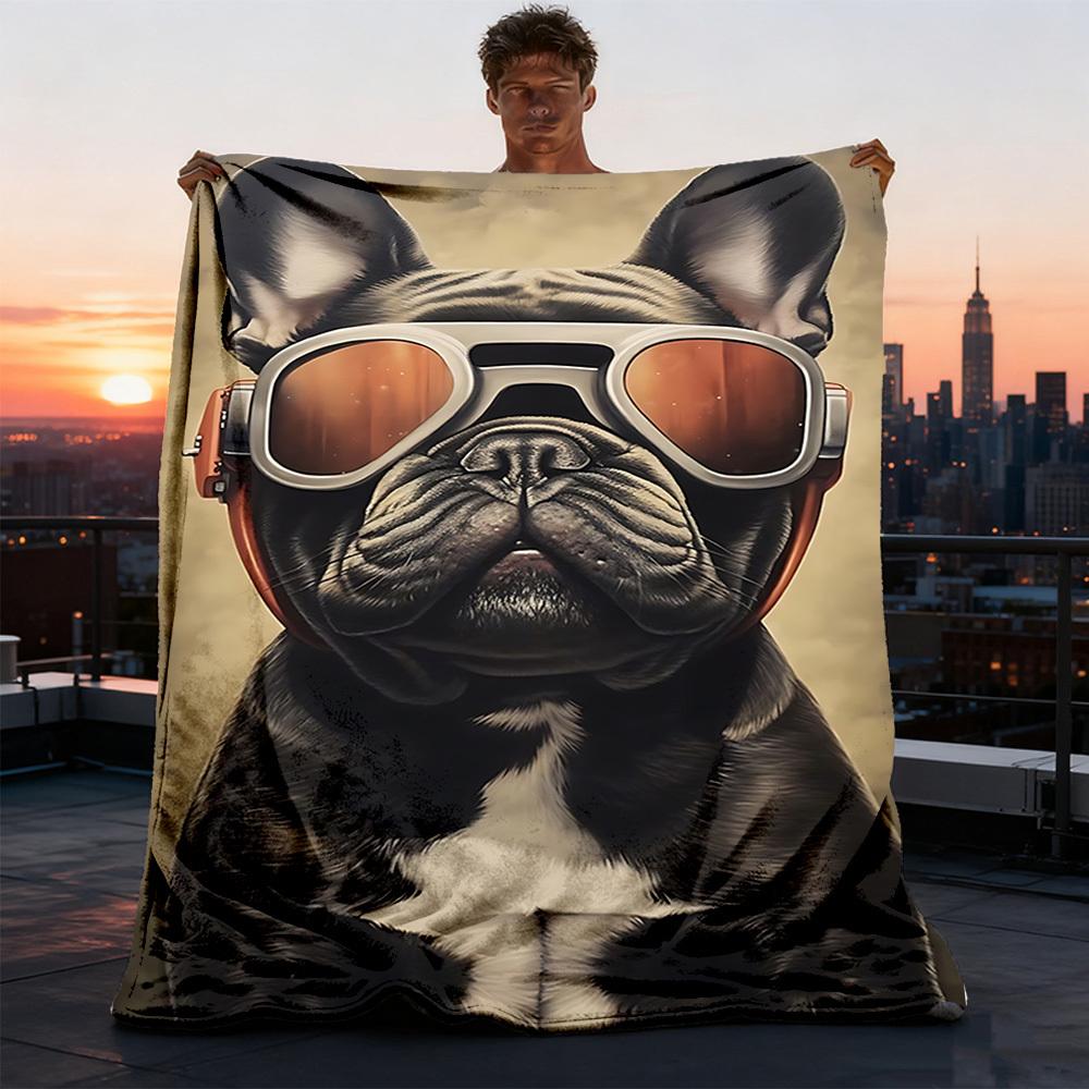 1pc French Bulldog Print Outdoor Blanket, Lightweight Polyester,