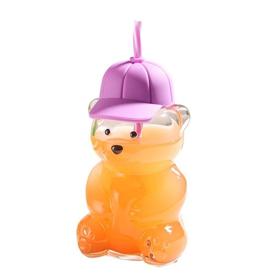 Bear Shape Sippy Cup with Straw Lid 600ml Cute Glass Tumbler for Iced Coffee Milk Tea Juice Dishwasher Safe Reusable Cold Cup for Home Office Travel