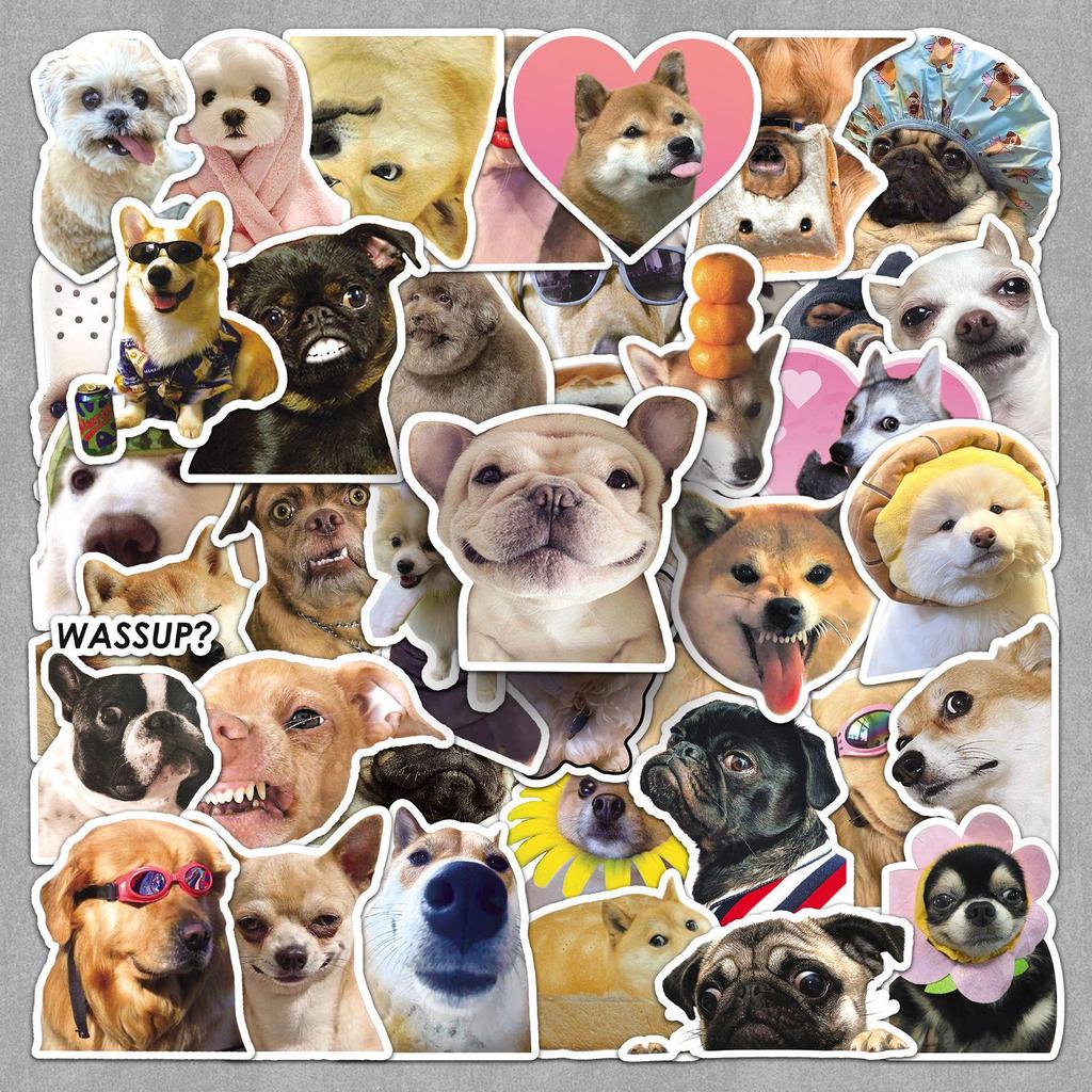 50pcs Cute Dog Emoji Stickers for Pets & Cars - Fun Graffiti Style
