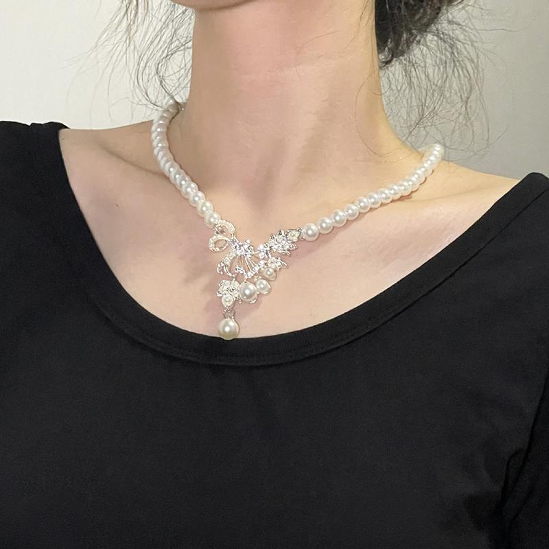 European American Simulation Perle Blumen Halskette Ohrringe Set Frauen Braut Schmuck Zubehör