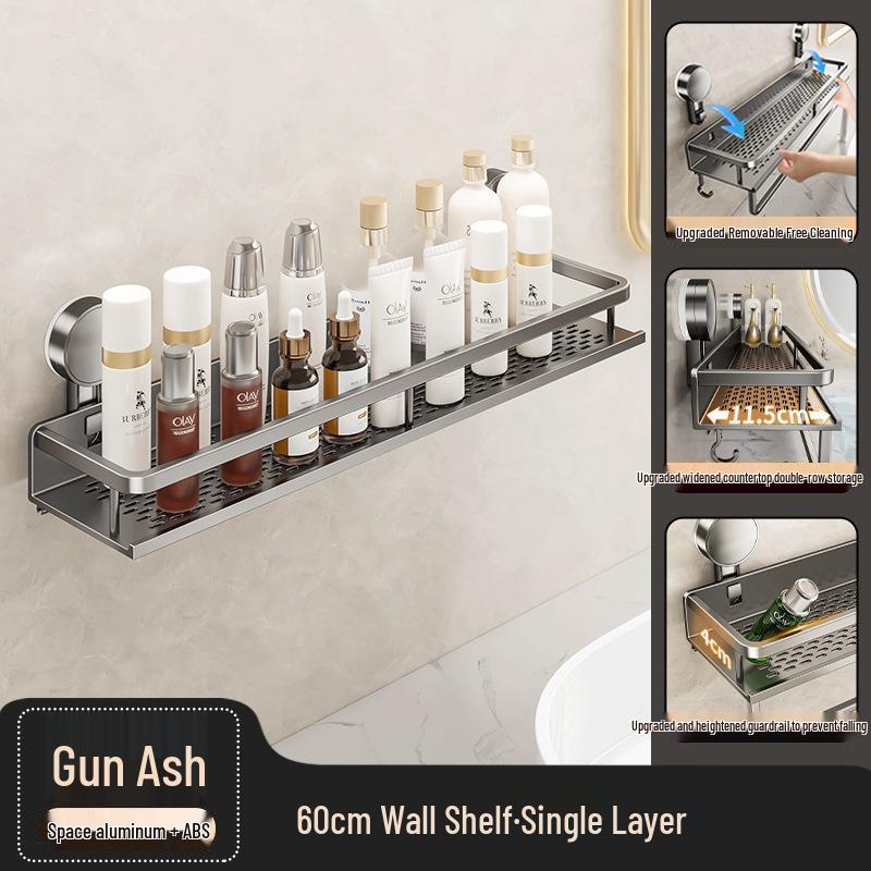 No-Drill Bathroom Suction Cup Shelf - Wall-Mounted Vanity & Toilet Storage Rack