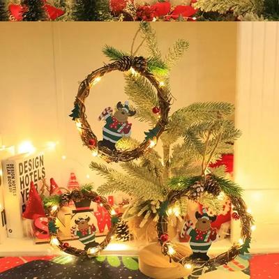 Weihnachtsgirlande Kranz mit Licht Rattan Leuchtender Weihnachtsreif Batteriebetrieben Hängedekorationen Klein Wasserdicht für Fenster