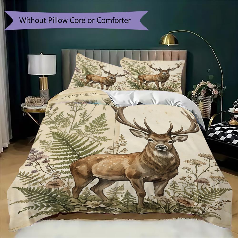Retro Deer Pattern Bedding uilt Set uilt Cover Pillowcase Home Decoration Birthday Gift (1 * duvet cover + 2 * pillowcase without core)