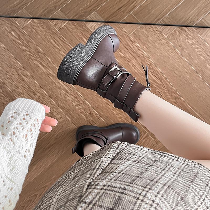 

2025 новые двусторонние полусапожки детские ботинки Мартин толстый каблук круглый носок британский стиль Майяр вестерн ковбойские ботинки 40 коричневый