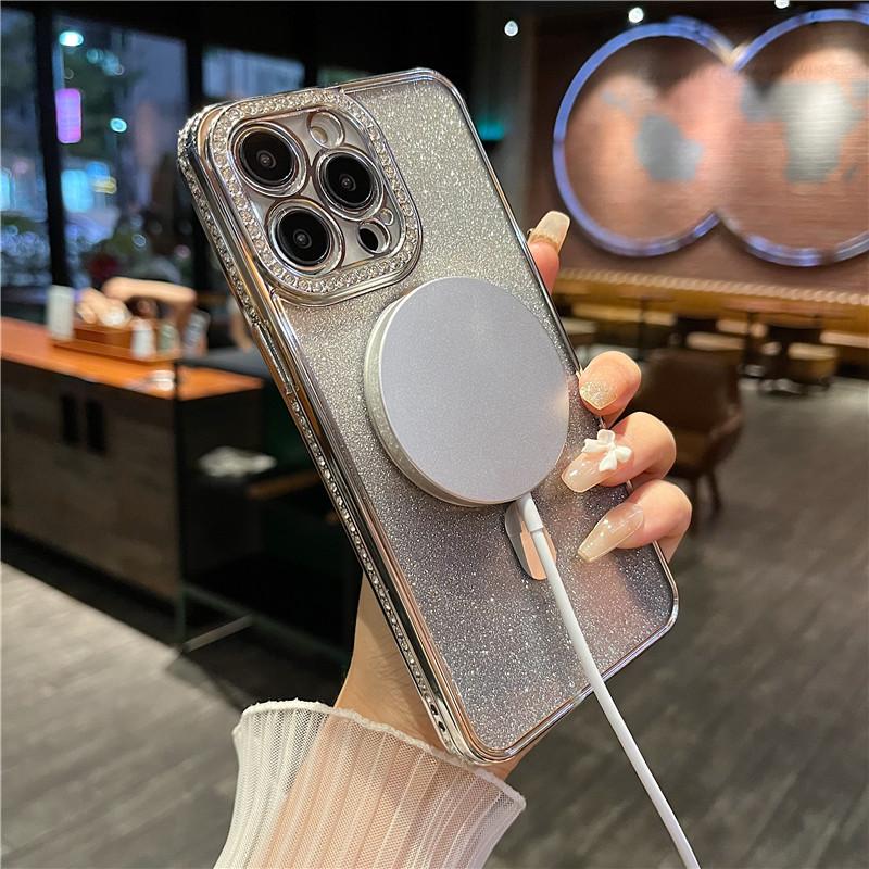Shining Glitter Wireless Charging Phone Case For Iphone 14 13 12 11 Pro Max 14pro 14plus 11 Shockproof Soft Plating Bumper Cover