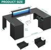 U-Shaped Desk with Power Outlet, LED Lights, Drawers, Monitor Stand & 5 Shelves, Black Carbon Fiber