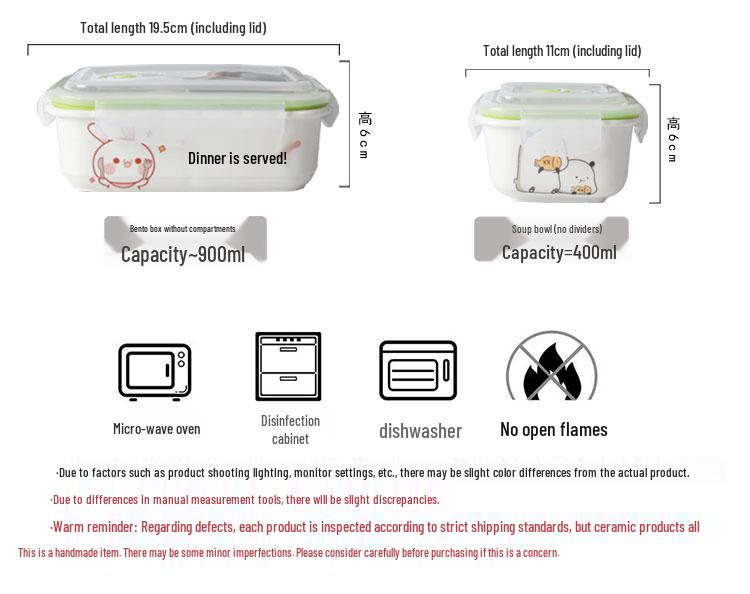 Microwaveable Ceramic Bento Box with Two or Three Compartments, Perfect for Students and Office Workers.