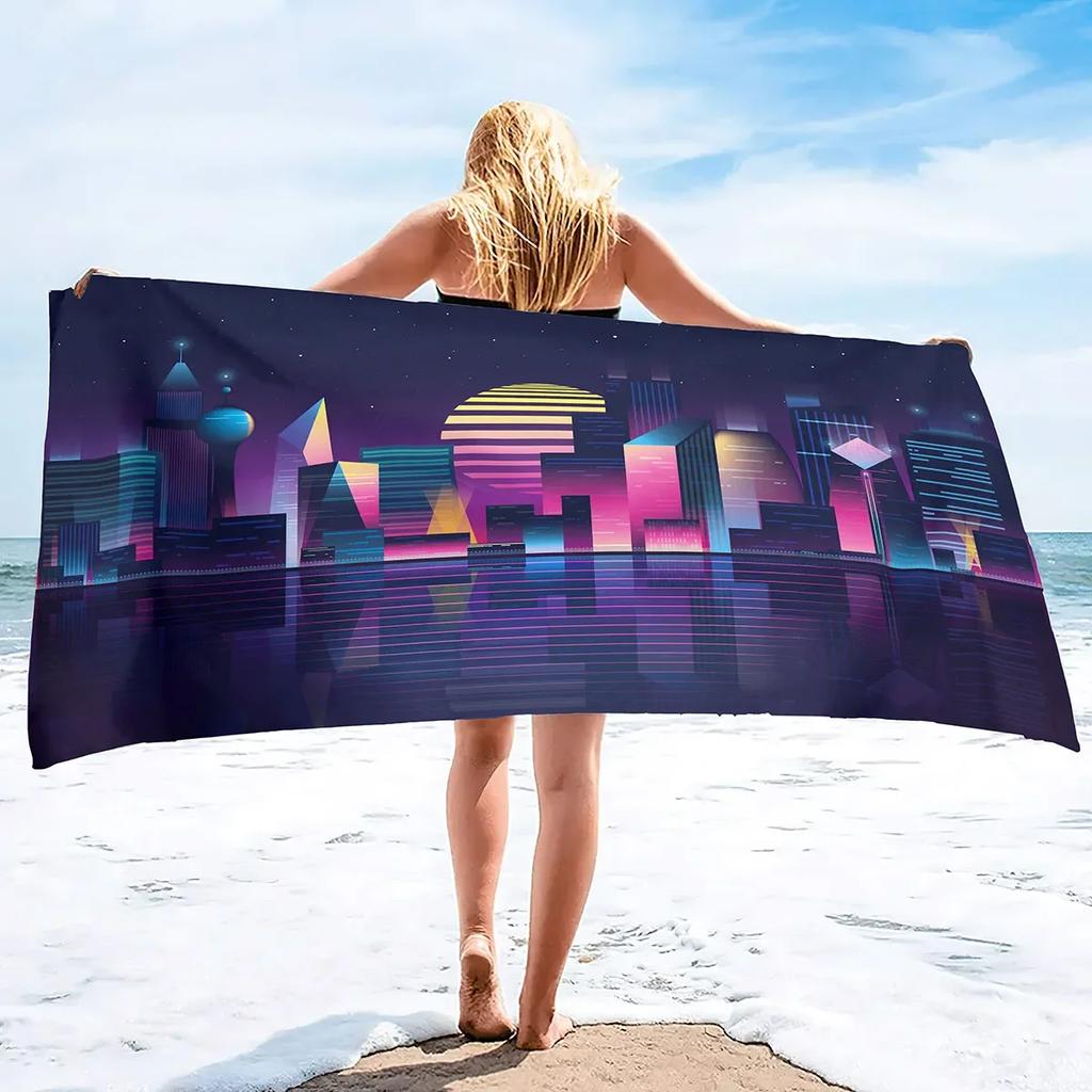 Custom Synthwave Beach Towel Retro Car Palm Tree Microfiber Sand Free Quick Dry Soft Travel Pool Accessory
