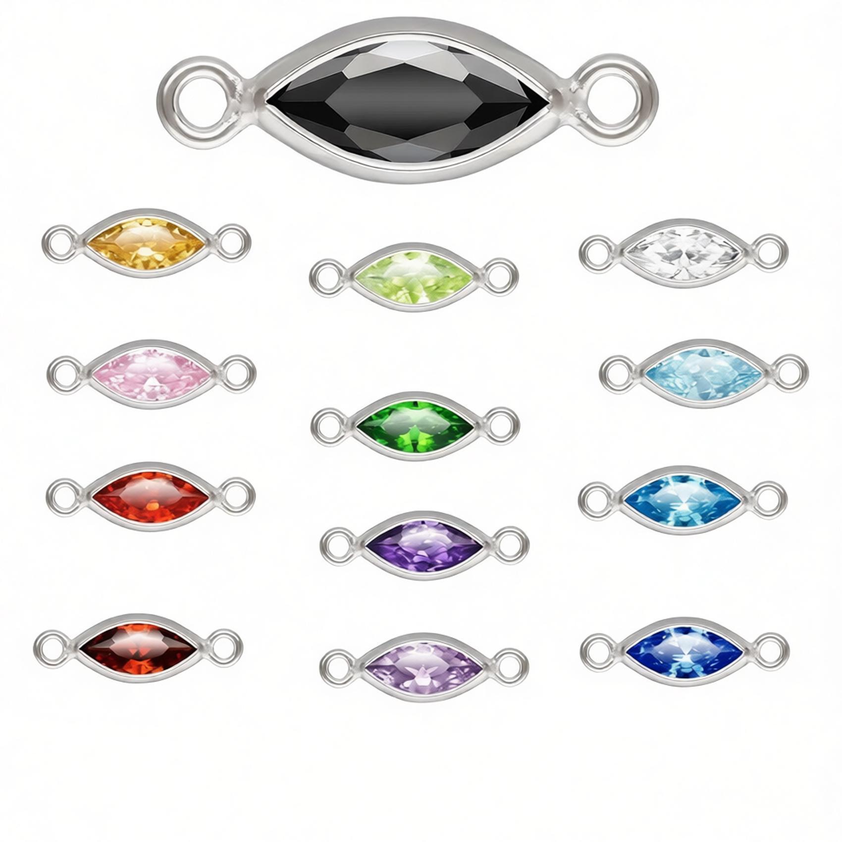 G600074 925 Sterling Silver Double Ring Horse Eye Shaped Zircon Connection Piece Pointed Bottom Birthstone Pendant 925 Silver&3x6 mm чёрный