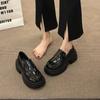 Women's Spring Black Thick-soled Loafers Retro Breathable Small Leather Shoes Casual All-Match Single Shoes