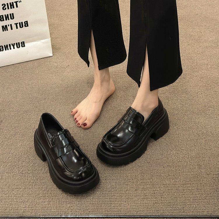 Women's Spring Black Thick-soled Loafers Retro Breathable Small Leather Shoes Casual All-Match Single Shoes