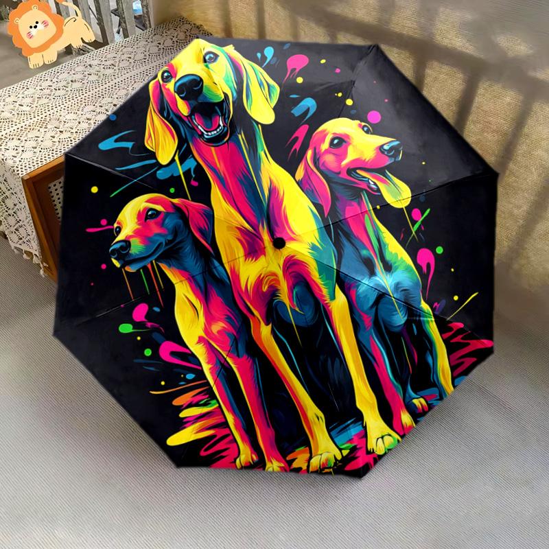 1 PC Automatic Folding Umbrella - Colorful Dogs Artwork Pattern, Portable & Foldable Design with 8 Ribs, Christmas Birthday Gifts