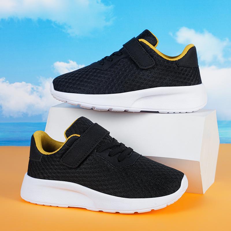 Breathable Boys' Double Mesh Running Shoes - Soft Sole, All Black, Medium to Large Sizes