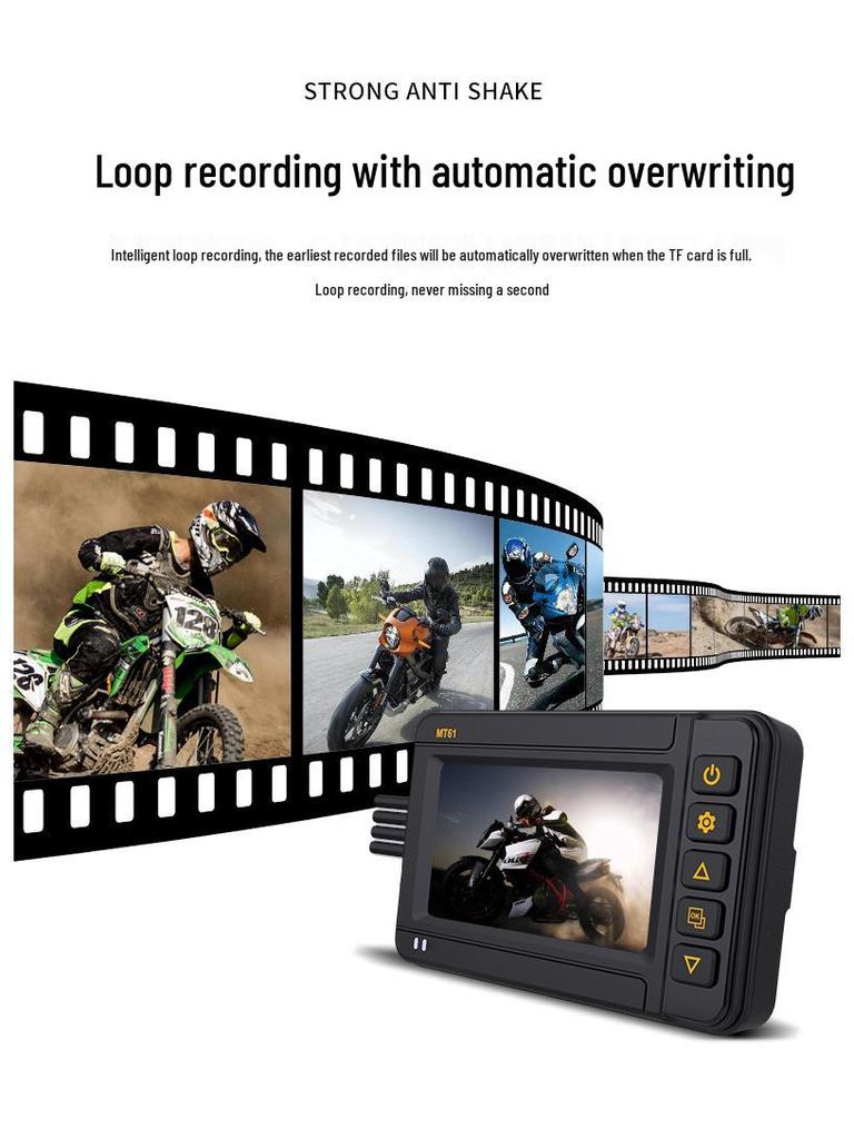 Dual-Lens 4K 60FPS Waterproof Motorcycle Dash Cam with HDR