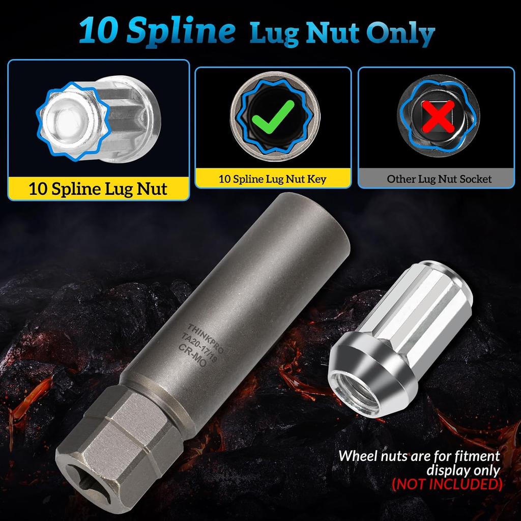 10 Spline Lug Nut Socket,Replacement For Ta20 17/19 10 Spline Lug Nut Key,Dual Drive 10 Point Wheel Lock Key,Compatible With Bimecc 10 Point Socket.