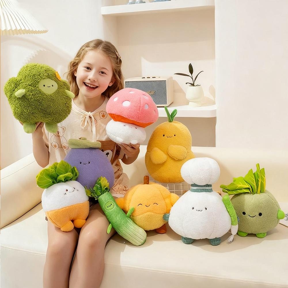 Adorables Peluches de Verduras Colección de Apio, Zanahoria, Champiñón, Calabaza, Brócoli, Ajo, Berenjena, Patata y Nabo Rellenos