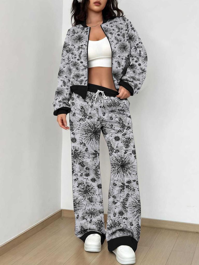 Gradual Change Autumn And Winter New European And American Women'S Clothing Retro Pattern Printing Suit Women