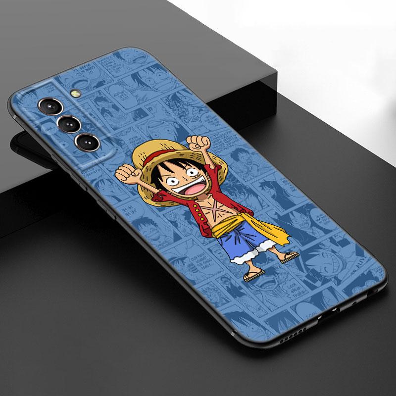 Anime One Piece Luffy Black Silicone Phone Case For Samsung Galaxy S23 S21 S20 FE S24 S22 Ultra S10E S10 S9 S8 Plus