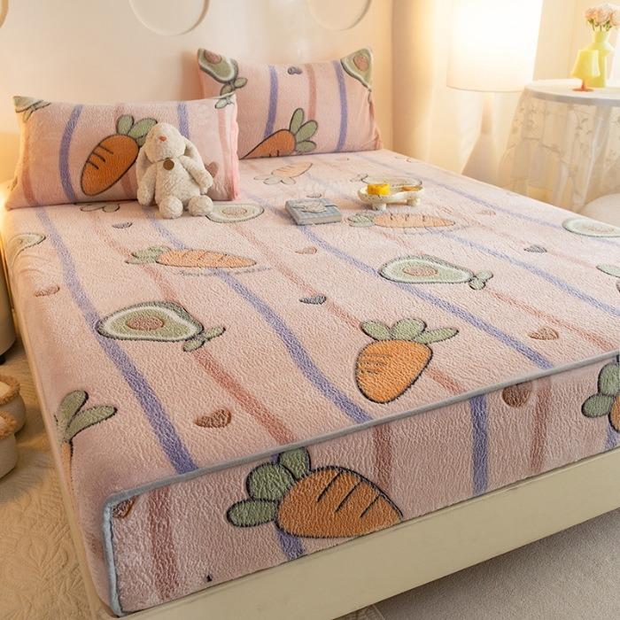 1 Pc Warm Coral Velvet Fitted Sheet Elastic Mattress Cover Fluffy Coral Fleece Bed Sheet Winter Warm and Cosy Plush Fitted Sheet