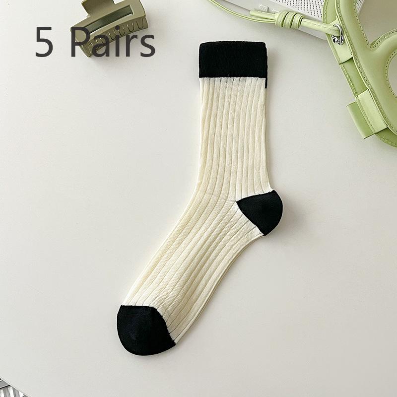 

5 пар женских носков весна-лето новые хлопковые тонкие в тонкую трубку 5 Pairs чёрный