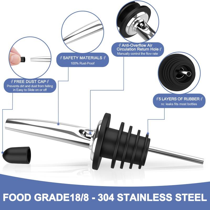1/2/4/6Pcs Reusable Stainless Steel Wine Bottle Stopper Olive Oil Pourer Spout Dispenser Set Airtight Kitchen Bar Tools