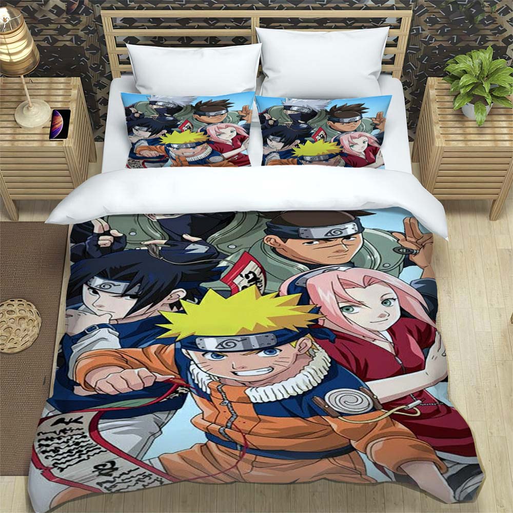 New 3D-Printed Cartoon Anime Uzumaki Naruto Bedding Set – Duvet Cover Set – A Luxurious Gift for Teens, Suitable for Double/Sing