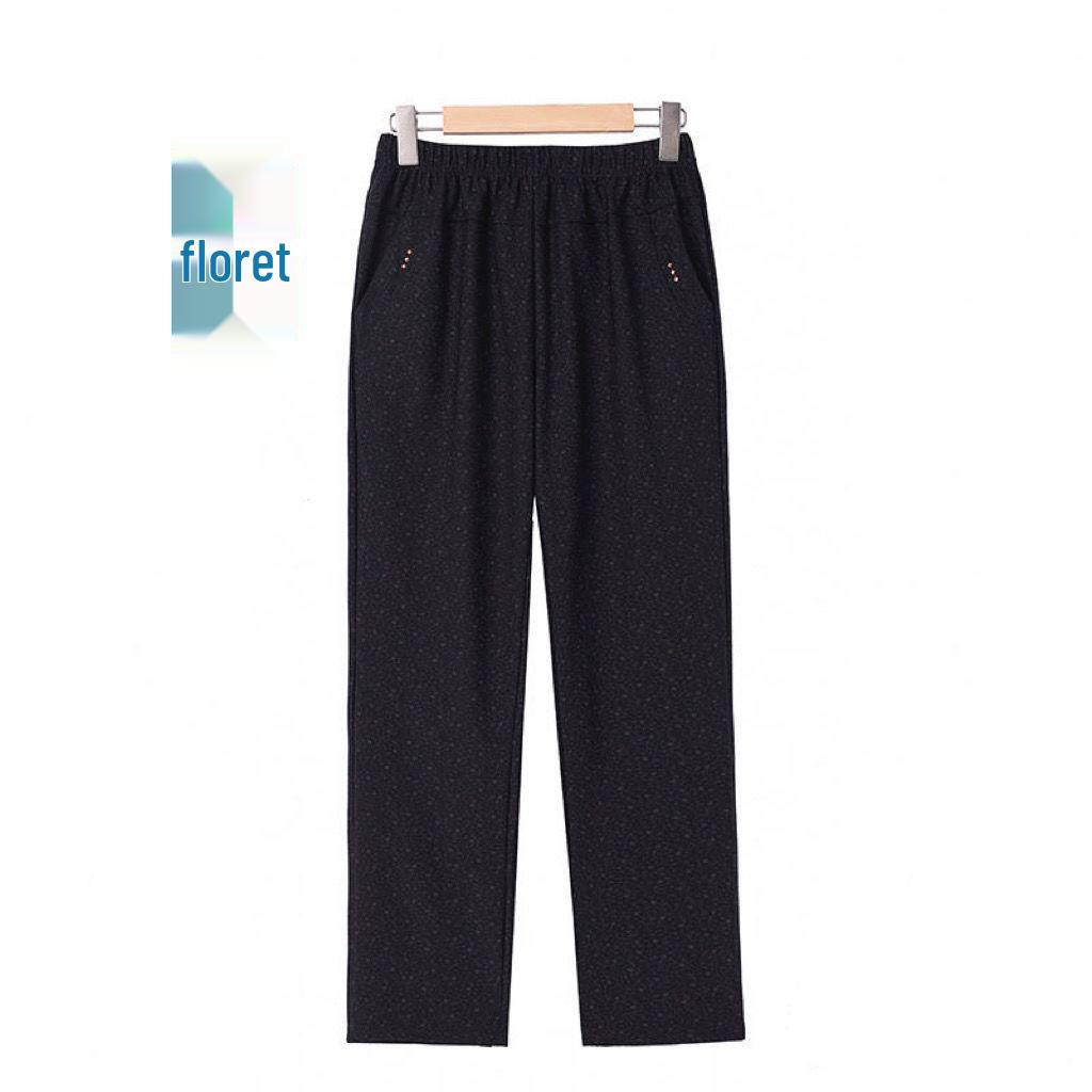 

Summer High-Waisted Ice Silk Pants for Elderly Mothers, Plus Size with Elastic Waistband 2XL for 100-120 lbs