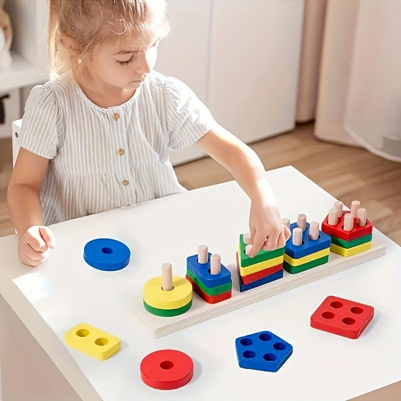 Toy Made of Wooden Stacking Blocks,Game for Sorting Shapes with Color And Shape Matching,Enhance Fine Motor Skills, Safe For, an Educational Puzzle
