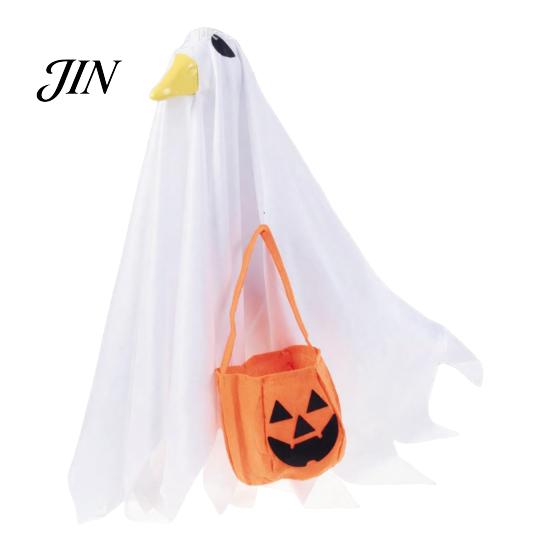 Halloween Party Decor Goose Outfit, Ghost Porch Clothes with Pumpkin Bag for 23" Durable Decoration Statue, Accessory Outdoor Patio Lawn Yard