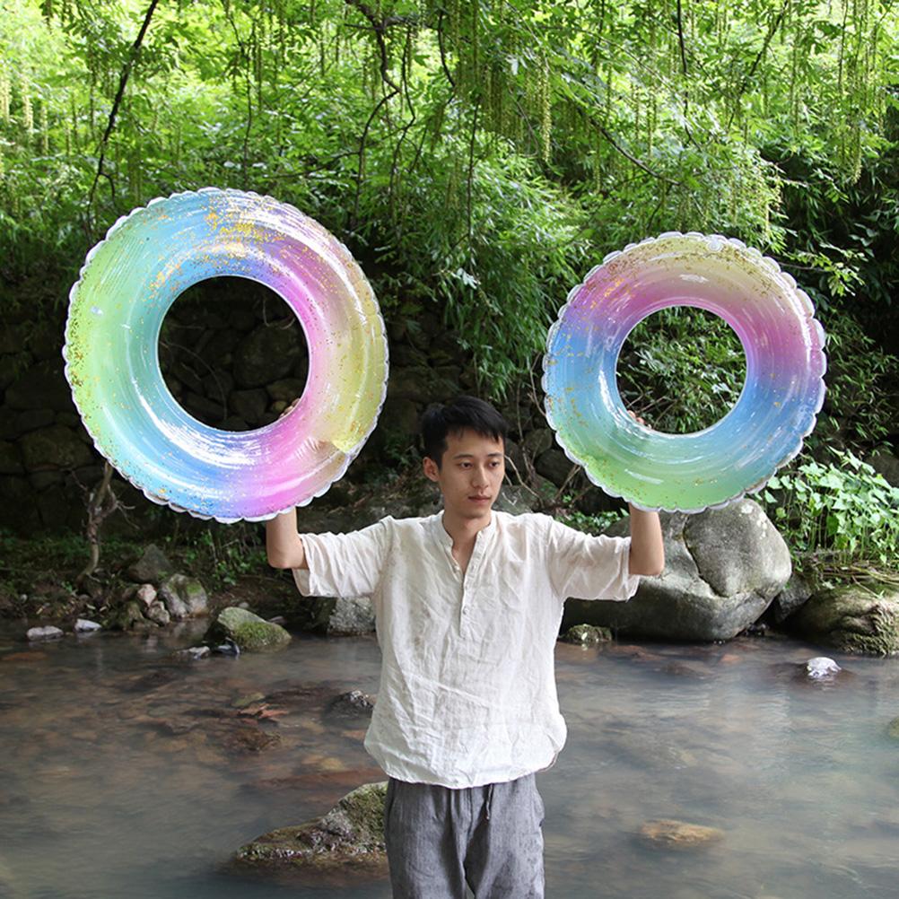 Swimming Ring Sequins Rainbow Color Pool Float Ring Thickened Translucent Water Tube Raft For Indoor Pool Parties Entertainment