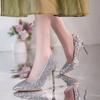 2026 Women High Heels Pumps Wedding Bridal Sparkly Mid Heels Lady Party Sequins Glitter Evening Gold Silver Shoes