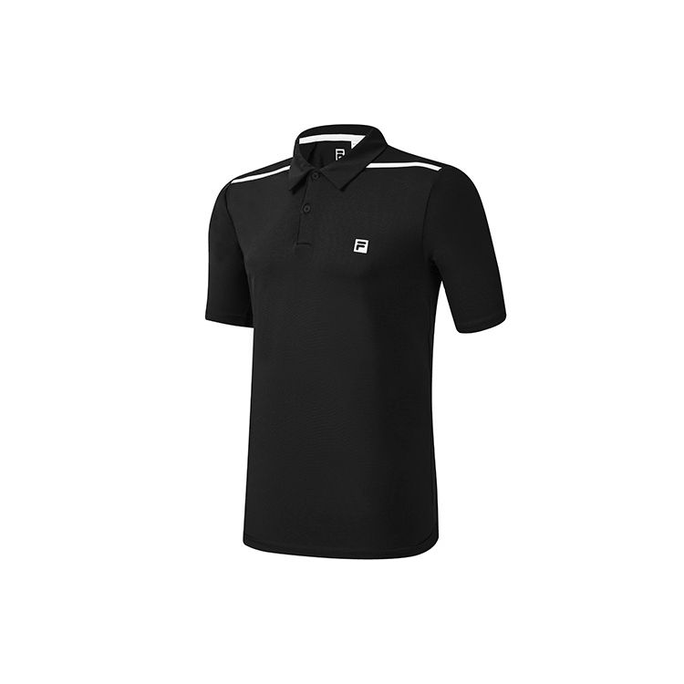 FILA Athletics Moisture Wicking Tennis Casual Sports Knit Solid Color Logo Short Sleeve Polo Shirt Men Polo Shirts Deep-Black A11M223113FBK