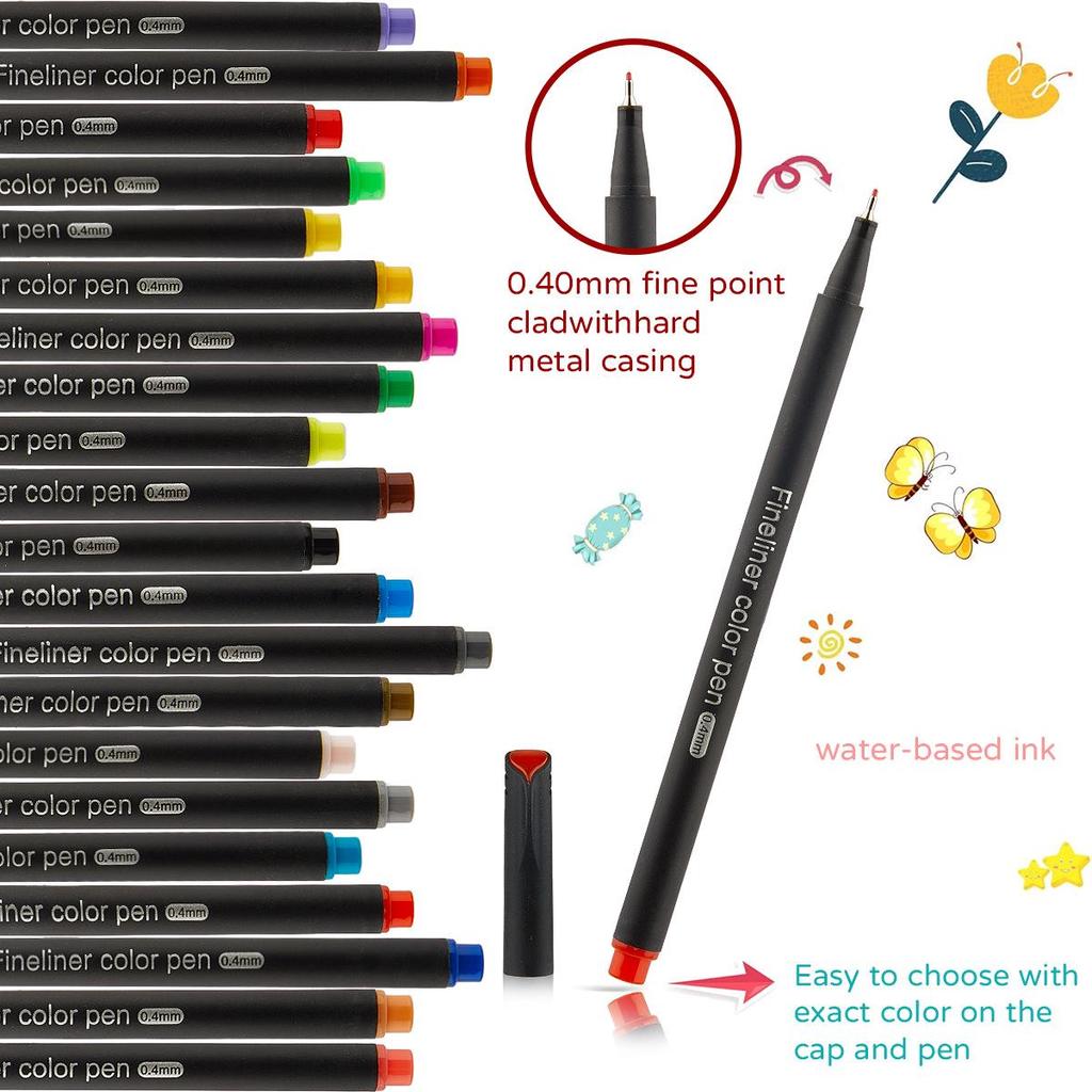 60-Farben Studenten Fineliner Stift Set: Schnelltrocknende, wasserbasierte Stifte zum Skizzieren und Konturieren