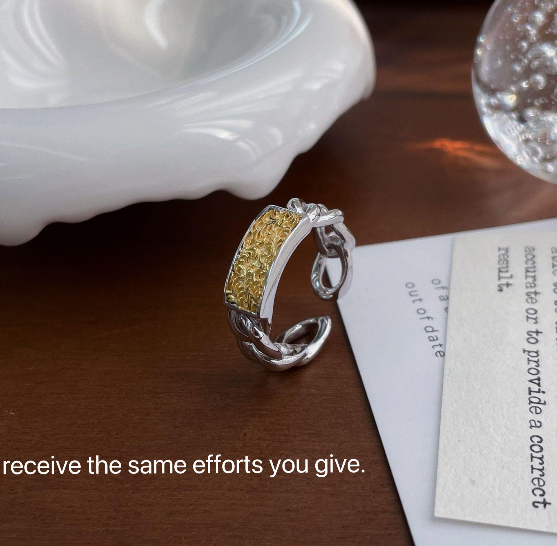 

Two-Tone S925 Sterling Silver Arabesque Open Ring - High-End Light Luxury Design