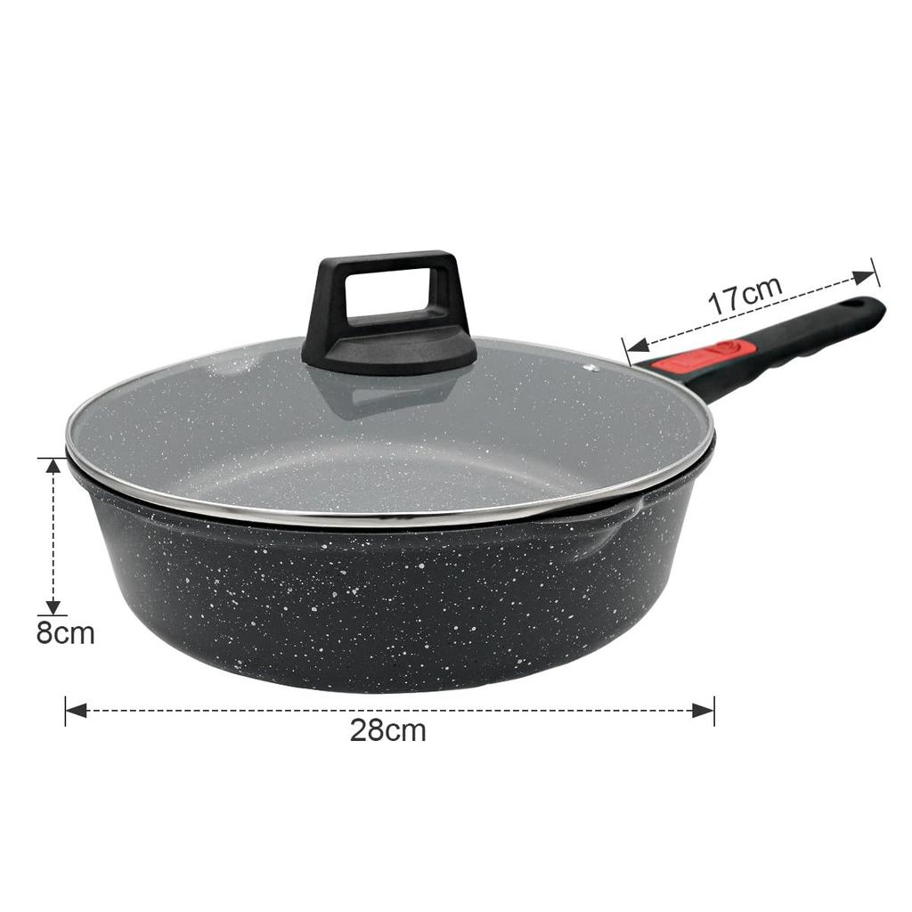 RANXINGST Frying Deep with IH Gas with Teflon Easy To Oven Dishwasher Removable Comes with Silicone PFOA PFOS Black Large Pan, 28cm, Stir-Fry Pot,