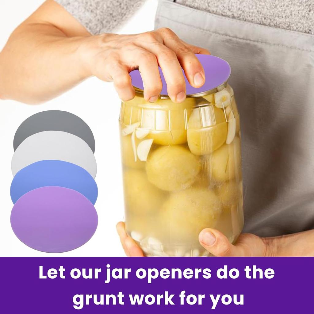 Jar Opener Gripper Pads (Pack of 4) - Round Non Slip Grippers for Jars, Lids & Bottles - Multipurpose Silicone Jar Lid Openers for Opening Jars for