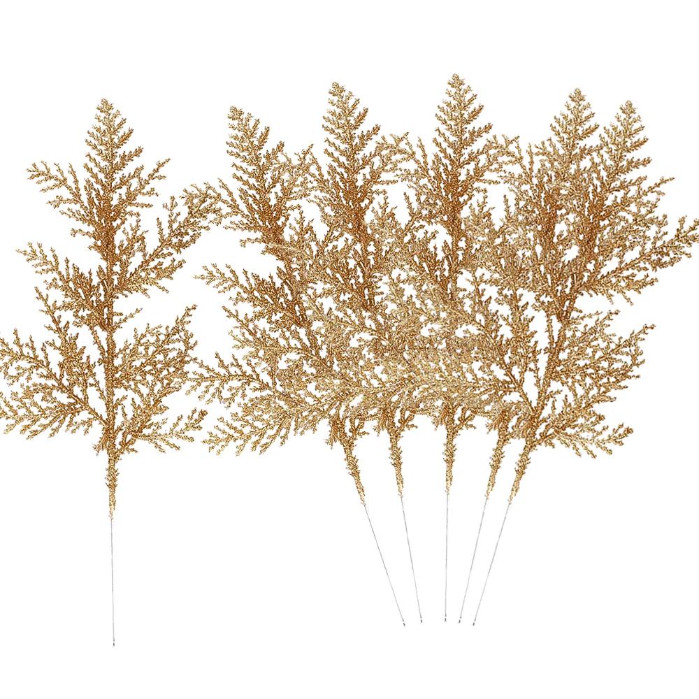 10/5Pcs Christmas Glitter Artificial Pine Needles Xmas Tree Flowers Branches DIY Garland Ornaments Navidad Party Home Decoration