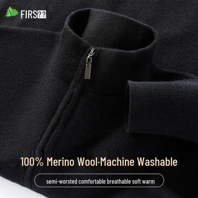 Shanshan Men's Machine Washable 100% Wool Mock Neck Sweater